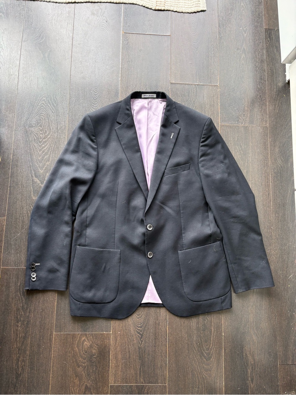 Men's Dark Navy Blazer with Light Putple Lining - Classic Tailored Sport Coat